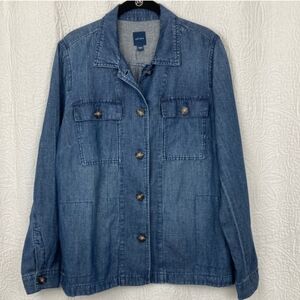 J Jill Denim Chambray Button Down Denim Jean Jacket Linen Blend Women's Small